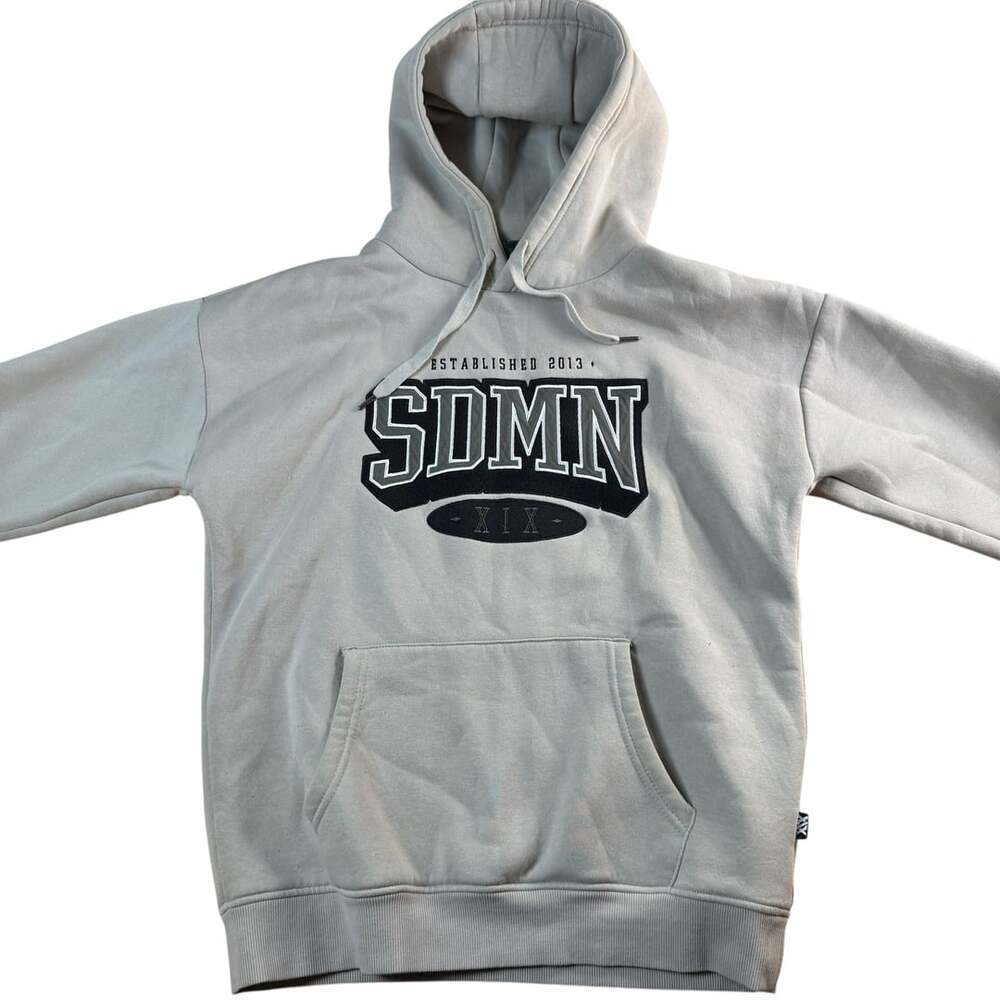 SDMN Clothing LTD Established 2013 XIX Varsity Embroidered Hoodie Light Grey